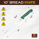 PAUL BROWN Classic 10 Inch X50CrMov15 Bread Knife with Soft Touch Green Handle