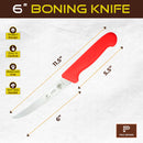 PAUL BROWN Classic 6 Inch X50CrMov15 Boning Knife with Soft Touch Red Handle