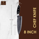 PAUL BROWN Chef Knife length 8 Inch Chef's Choice Made of 67 Layers Damascus Steel with VG10 Core Ergonomic G10 Handle