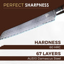 PAUL BROWN Serrated Bread Knife length 8 Inch 67 Layers Damascus Steel withe Ergonomic Wooden Handle (Premium)