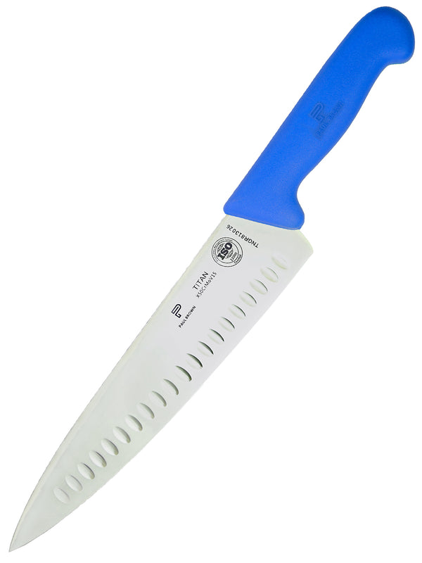 PAUL BROWN Titan 10 Inch X50CrMov15 Chef Knife with Soft Touch Blue Handle