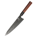 Paul Brown's™ 8 inch 440C High Carbon Stainless Chef Knife Forged Hammer Pattern with Mahogany Wood Handle and Ashwood Saya