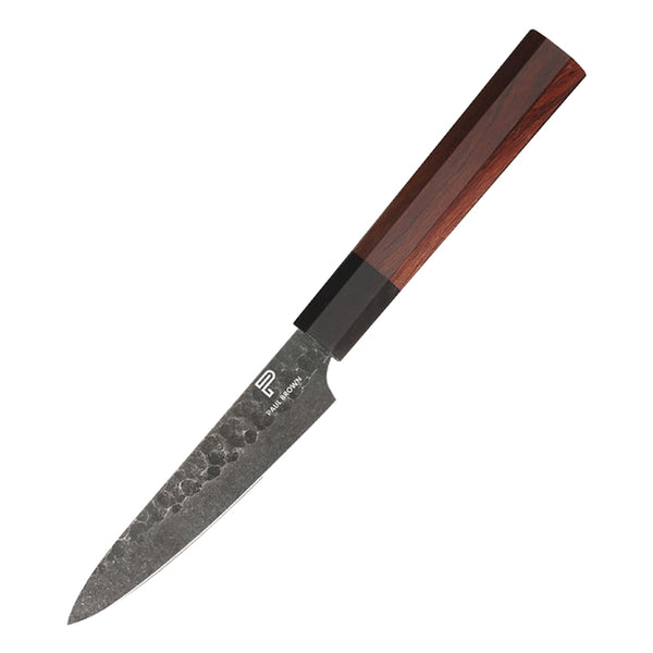 Paul Brown's™ 440C High Carbon Stainless Chef Knife Forged Hammer Pattern with Mahogany Wood Handle and Ashwood Saya (6" Utility)