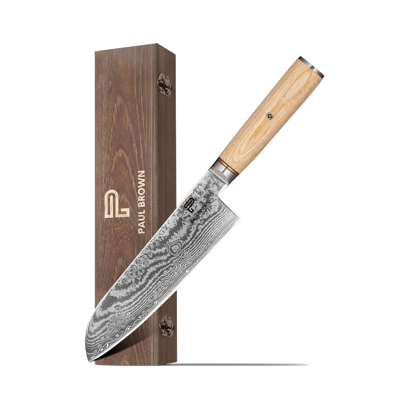 Paul Brown's™ Knife made of S35VN Power steel with 67 Layers Damascus with Premium Wooden Handle (7" Santoku Knife)
