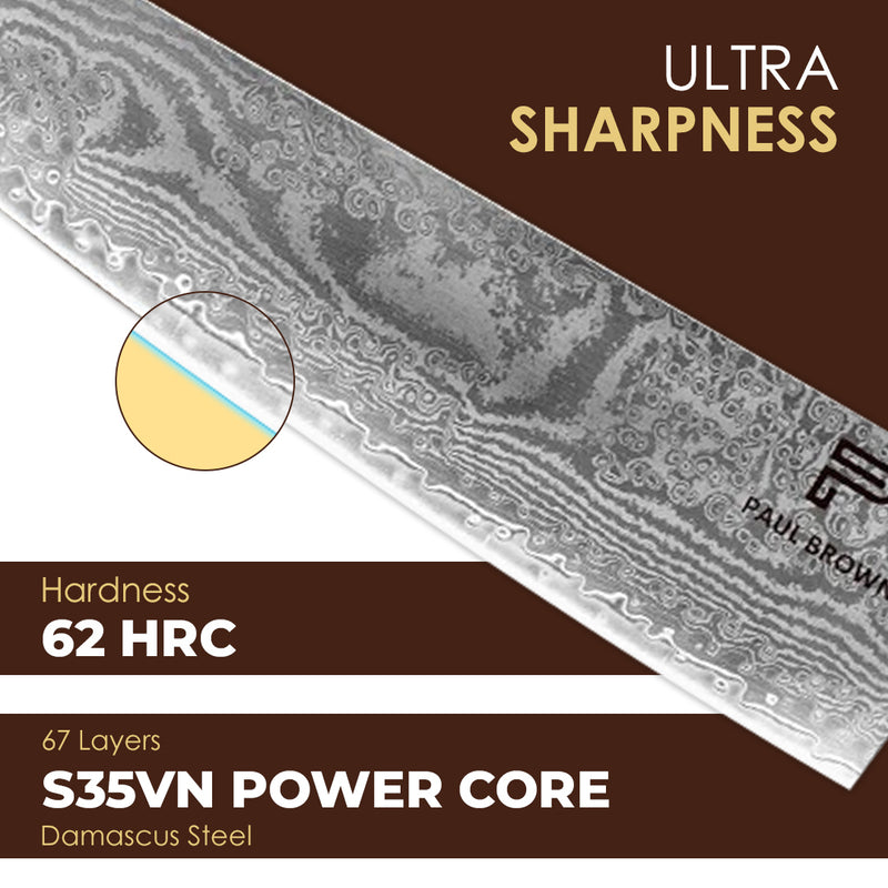 Paul Brown's™ 9 inch Chef Knife made of S35VN Power steel with 67 Layers Damascus with Premium Wooden Handle