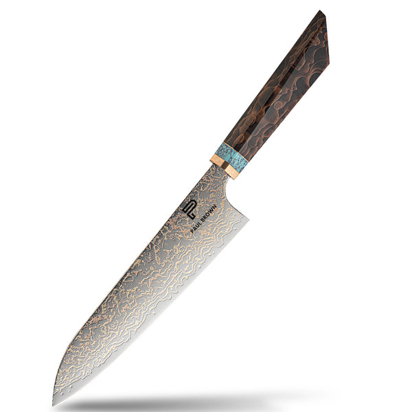 8 Inches Chef Knife 37 Layer Diamond Damascus Steel, Turquoise & Copper Mesh Resin Handle