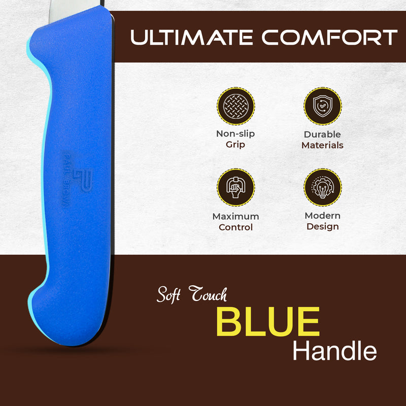 PAUL BROWN Classic 6 Inch X50CrMov15 Boning Knife with Soft Touch Blue Handle
