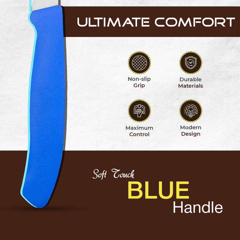 PAUL BROWN Classic 3 Inch X50CrMov15 Paring Knife with Soft Touch Blue Handle
