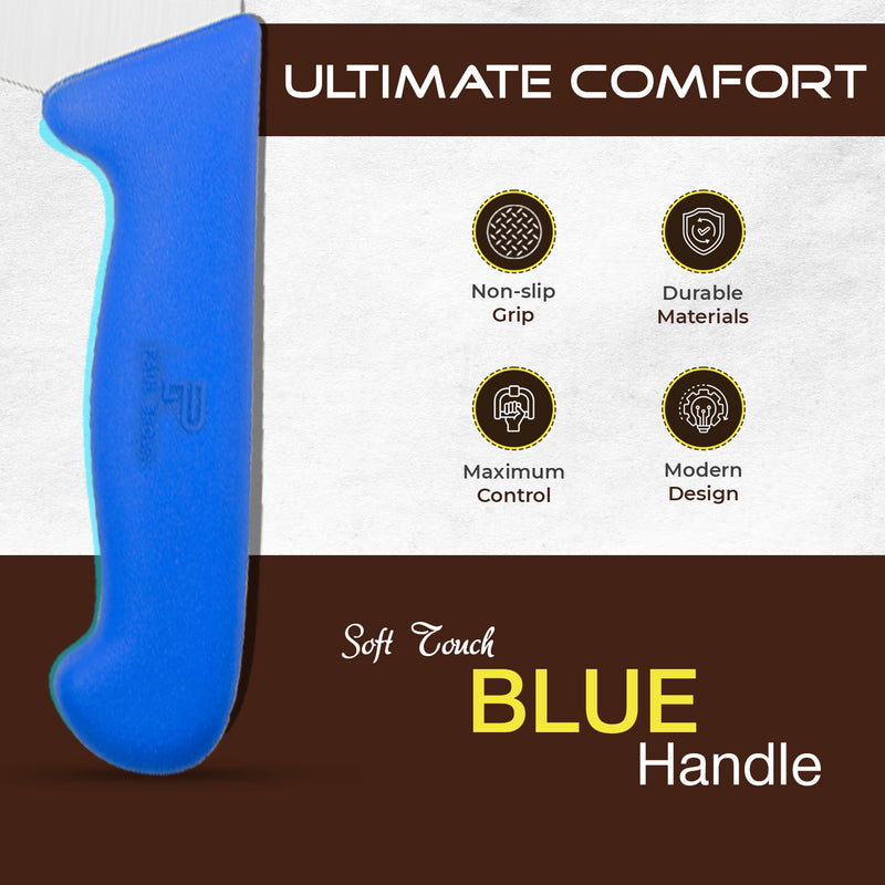 PAUL BROWN Classic 8 Inch X50CrMov15 Chef Knife with Soft Touch Blue Handle