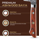 7 inch Santoku Knife 67 Layers Damascus VG10 Steel with Forged Hammer Pattern with Premium Wooden Handle and Ashwood Saya