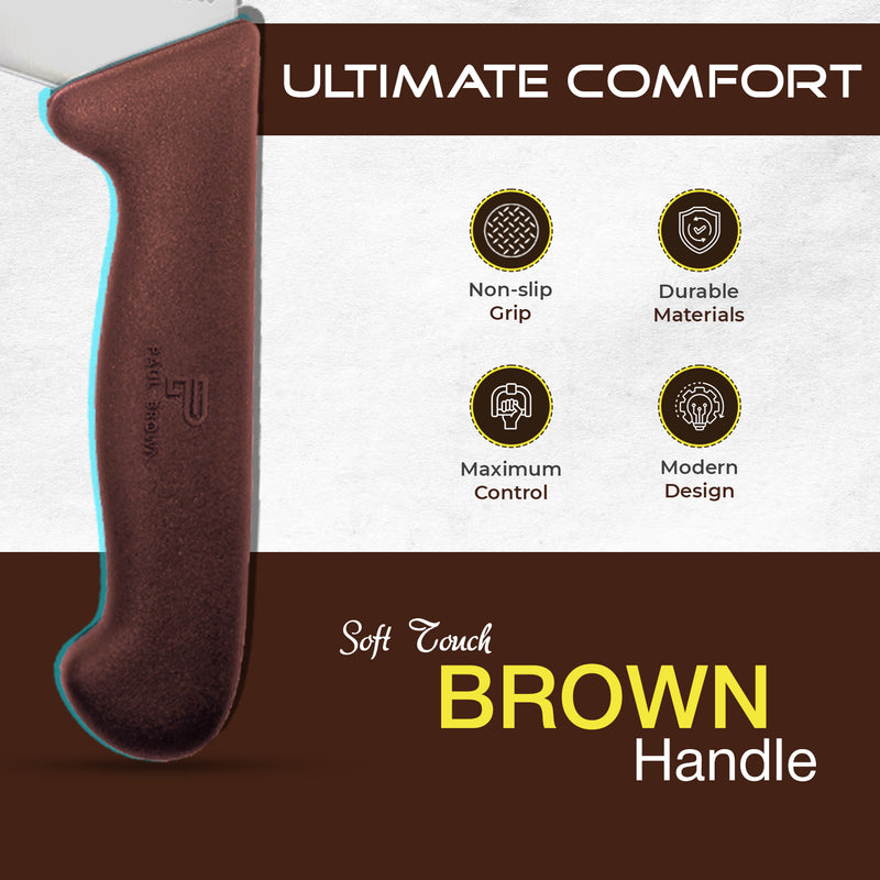 PAUL BROWN Classic 12 Inch X50CrMov15 Chef Knife with Soft Touch Brown Handle