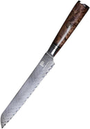 PAUL BROWN Serrated Bread Knife length 8 Inch 67 Layers Damascus Steel withe Ergonomic Wooden Handle (Premium)