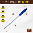 PAUL BROWN Classic 12 Inch German Steel Honing Rod (Sharpening Steel) with Soft Touch Blue Handle