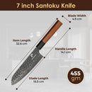 Paul Brown's™ 7 inch 440C High Carbon Stainless Santoku Knife Forged Hammer Pattern with Mahogany Wood Handle and Ashwood Saya