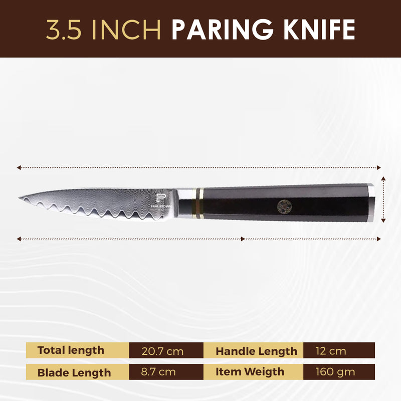 PAUL BROWN® Chef Knife Premium Hammered Japanese high carbon Steel with Wooden Handle with Ultra Sharp corrosion-resistant Edge (Knight, 3.5")