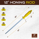 PAUL BROWN Classic 12 Inch German Steel Honing Rod (Sharpening Steel) with Soft Touch Yellow Handle