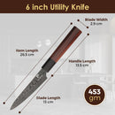 Paul Brown's™ 440C High Carbon Stainless Chef Knife Forged Hammer Pattern with Mahogany Wood Handle and Ashwood Saya (6" Utility)