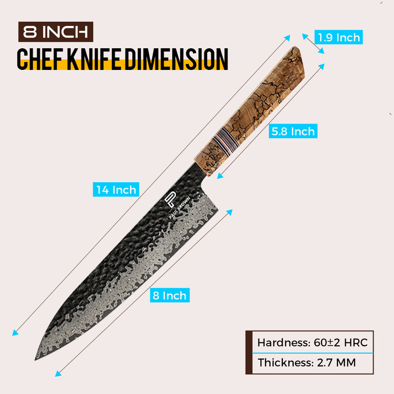 8 Inchs Chef Knife 67 Layers Damascus Steel, VG10 Core with G10 & Spalted Wooden Handle