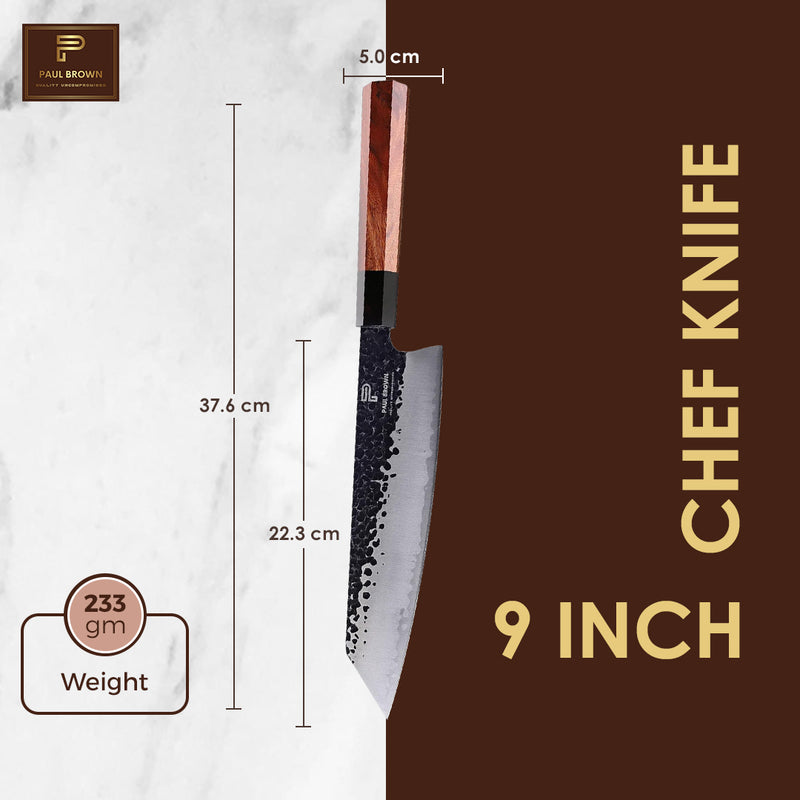 PAUL BROWN® Chef Knife 9 Inch Professional Japanese Kiritsuke Gyuto Knife, 3 Layer 9CR18MOV Clad Steel w/octagon Handle Multipurpose/Sushi Knife for Home Kitchen & Restaurant