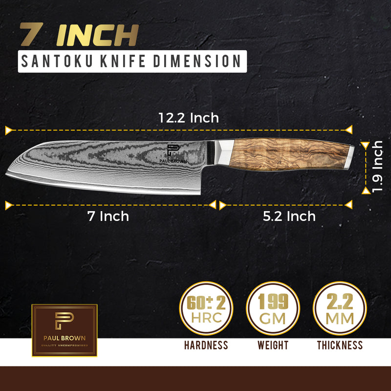 7 Inchs Santoku Knife 67 Layers Damascus Steel, VG10 Core with Olive Wooden Handle