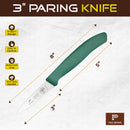 PAUL BROWN Classic 3 Inch X50CrMov15 Paring Knife with Soft Touch Green Handle