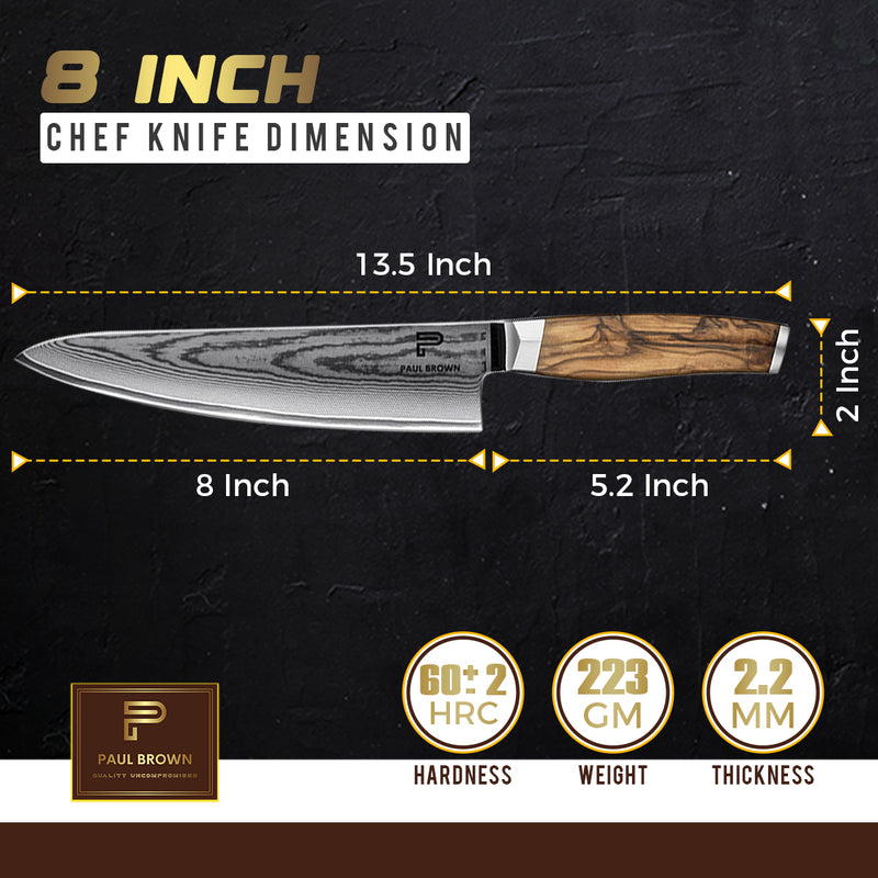 8 Inch Chef Knife 67 Layers Damascus Steel, VG10 with Olive Wooden Handle