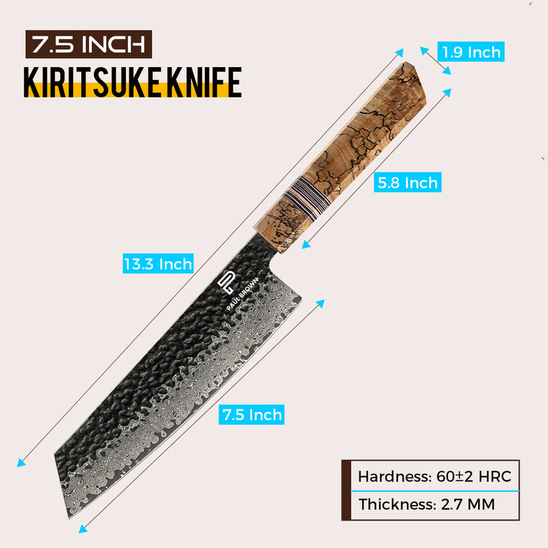 7.5 Inchs Kiritsuke Knife 67 Layers Damascus Steel, VG10 Core with G10 & Spalted Wooden Handle