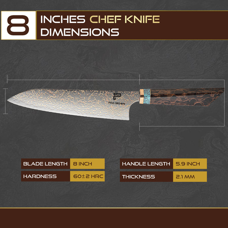 8 Inches Chef Knife 37 Layer Diamond Damascus Steel, Turquoise & Copper Mesh Resin Handle