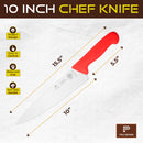 PAUL BROWN Classic 10 Inch X50CrMov15 Chef Knife with Soft Touch Red Handle