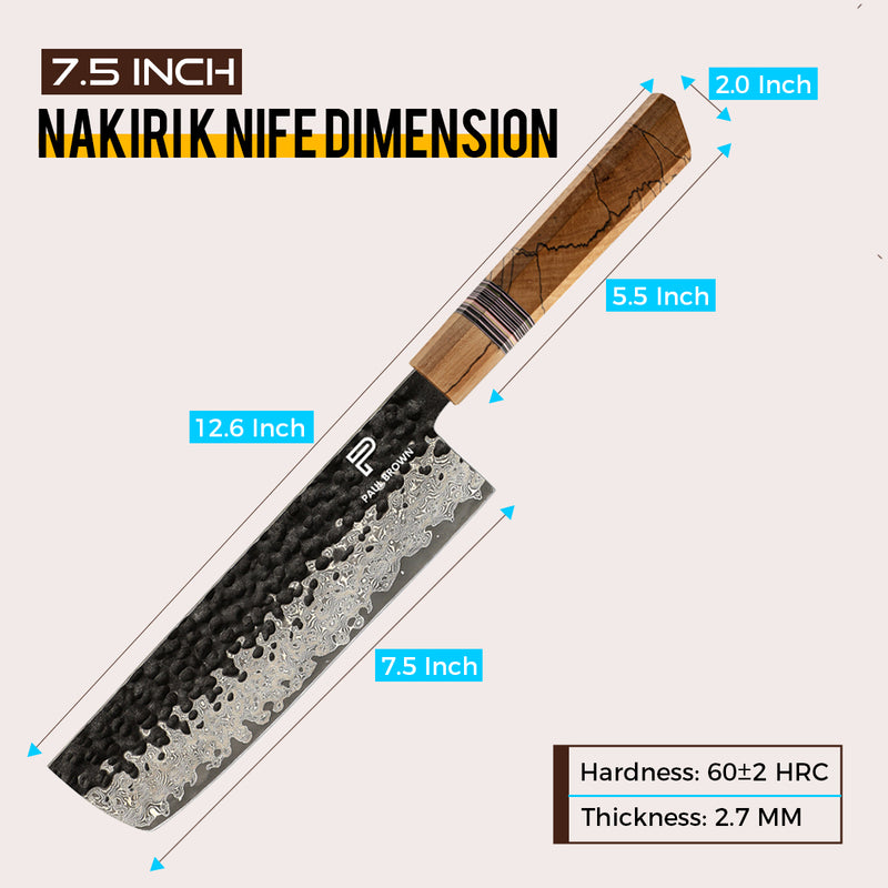 7.5 Inchs Nakiri Knife 67 Layers Damascus Steel, VG10 Core with G10 & Spalted Wooden Handle