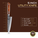 5 inch Utility Knife 67 Layers Damascus VG10 Steel with Forged Hammer Pattern with Premium Wooden Handle and Ashwood Saya