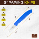 PAUL BROWN Classic 3 Inch X50CrMov15 Paring Knife with Soft Touch Blue Handle