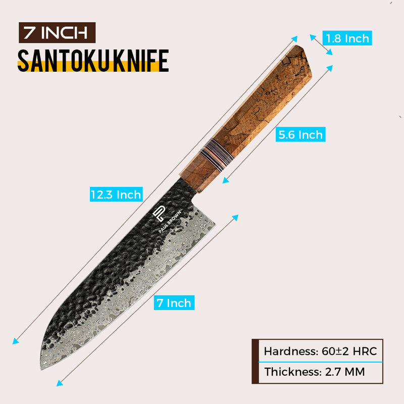 7 Inchs Santoku Knife 67 Layers Damascus Steel, VG10 Core with G10 & Spalted Wooden Handle