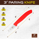 PAUL BROWN Classic 3 Inch X50CrMov15 Paring Knife with Soft Touch Red Handle