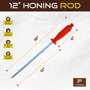 PAUL BROWN Classic 12 Inch German Steel Honing Rod (Sharpening Steel) with Soft Touch Red Handle