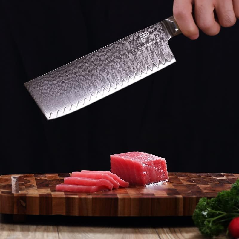 PAUL BROWN Chef Knife Premium Hammered Japanese high carbon Steel with Wooden Handle with Ultra Sharp corrosion-resistant Edge (Knight, 7" Nakiri)