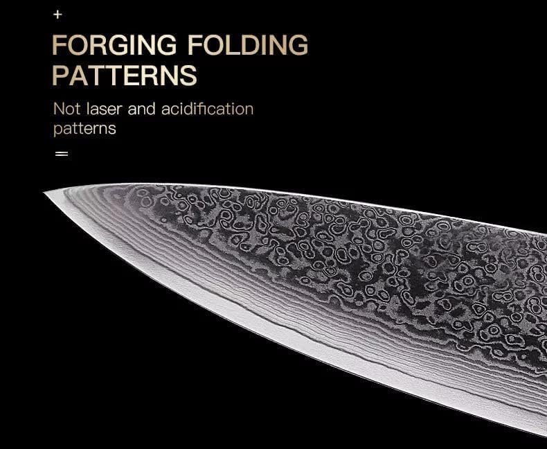 PAUL BROWN Chef Knife length 8 Inch Cheetah Series Made of 67 Layers Damascus Steel with VG10 Core Ergonomic Ebony Wood Handle