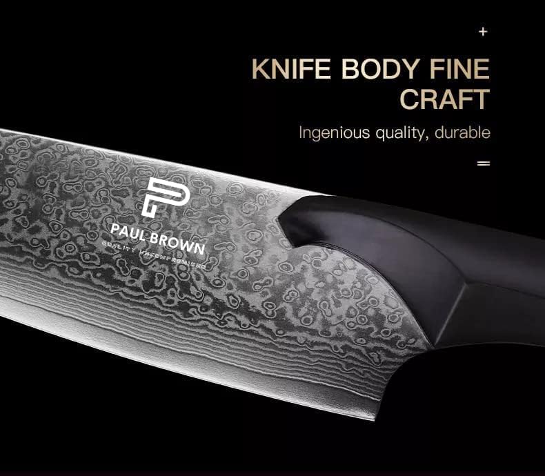 PAUL BROWN Chef Knife length 8 Inch Cheetah Series Made of 67 Layers Damascus Steel with VG10 Core Ergonomic Ebony Wood Handle