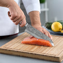 7 inch Santoku Knife 67 Layers Damascus VG10 Steel with Forged Hammer Pattern with Premium Wooden Handle and Ashwood Saya