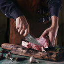 Paul Brown's™ 8 inch 440C High Carbon Stainless Kiritsuke Knife Forged Hammer Pattern with Mahogany Wood Handle and Ashwood Saya