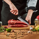 PAUL BROWN® Chef Knife Premium Hammered Japanese high carbon Steel with Wooden Handle with Ultra Sharp corrosion-resistant Edge (Deluxe, 7" Suntuko)