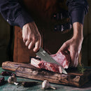 Paul Brown's™ 8 inch 440C High Carbon Stainless Chef Knife Forged Hammer Pattern with Mahogany Wood Handle and Ashwood Saya