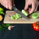 Paul Brown's™ 440C High Carbon Stainless Chef Knife Forged Hammer Pattern with Mahogany Wood Handle and Ashwood Saya (6" Utility)