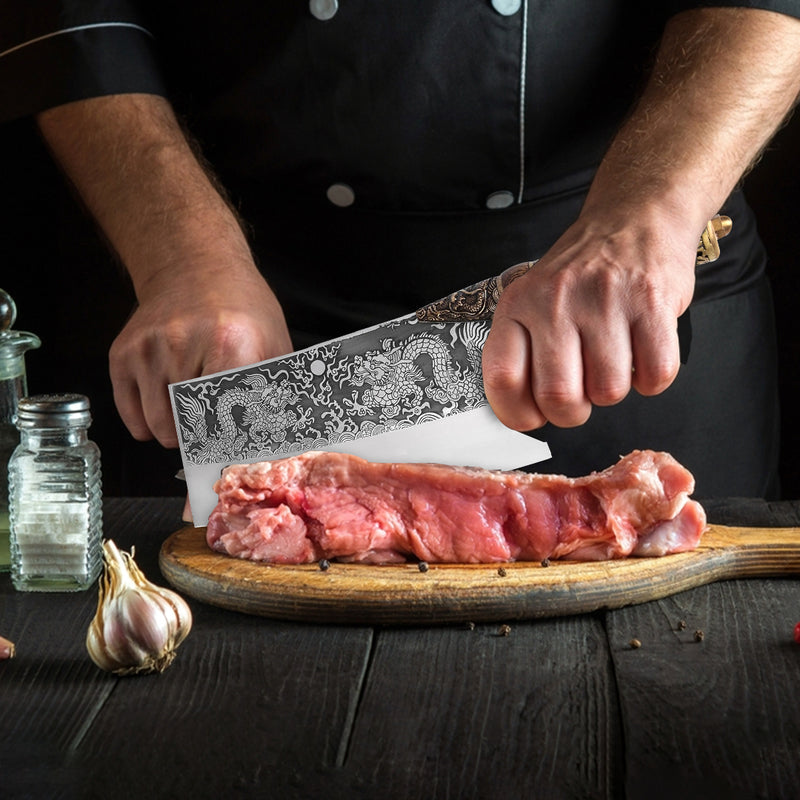 Slicing Chef Knife Total length 11.8 Inch Luxury Series Made of High carbon alloy steel Ergonomic Carved brass handle