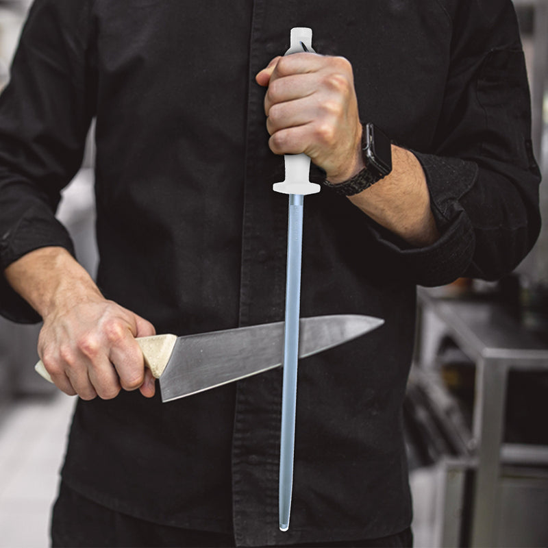 PAUL BROWN Classic 12 Inch German Steel Honing Rod (Sharpening Steel) with Soft Touch White Handle