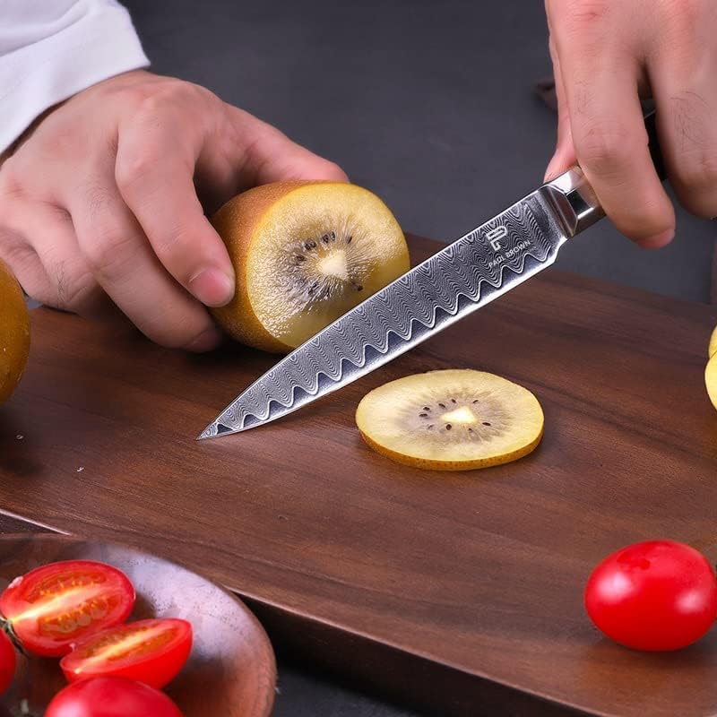 PAUL BROWN Chef Knife Premium Hammered Japanese high carbon Steel with Wooden Handle with Ultra Sharp corrosion-resistant Edge (Knight, 5")