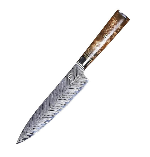PAUL BROWN Chef Knife Premium Hammered Japanese high carbon Steel with Wooden Handle with Ultra Sharp corrosion-resistant Edge (Premium, 8")