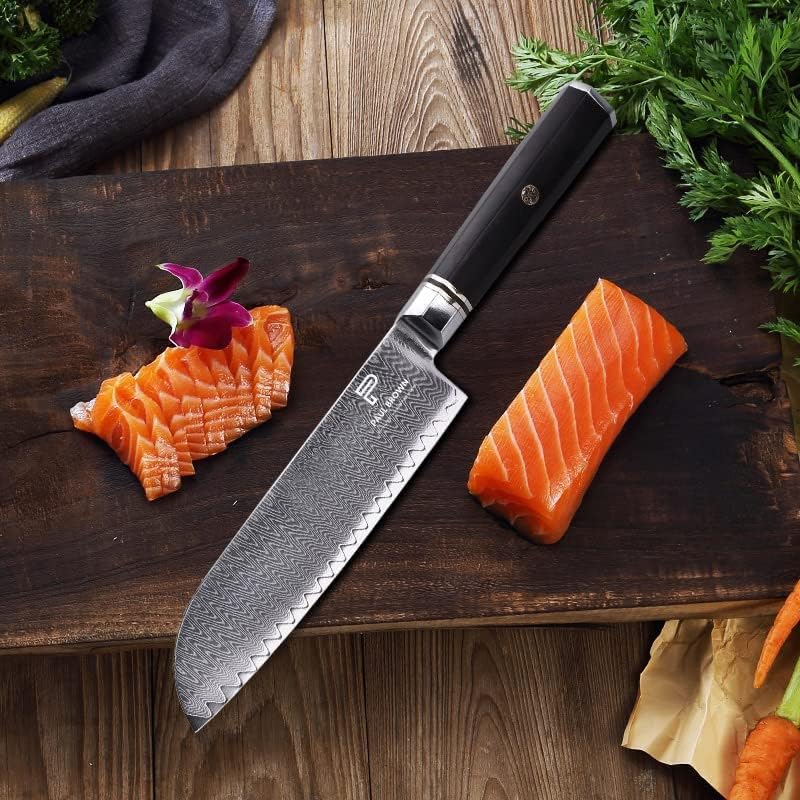 PAUL BROWN Chef Knife Premium Hammered Japanese high carbon Steel with Wooden Handle with Ultra Sharp corrosion-resistant Edge (Knight, 7" Suntuko)