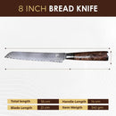 PAUL BROWN Serrated Bread Knife length 8 Inch 67 Layers Damascus Steel withe Ergonomic Wooden Handle (Premium)