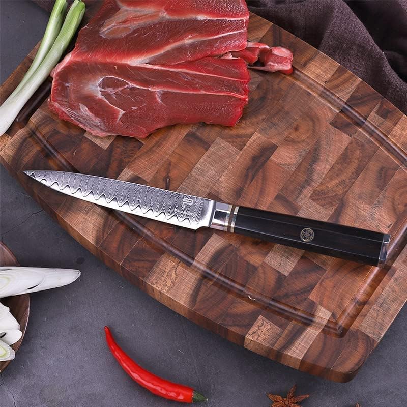 PAUL BROWN Chef Knife Premium Hammered Japanese high carbon Steel with Wooden Handle with Ultra Sharp corrosion-resistant Edge (Knight, 5")
